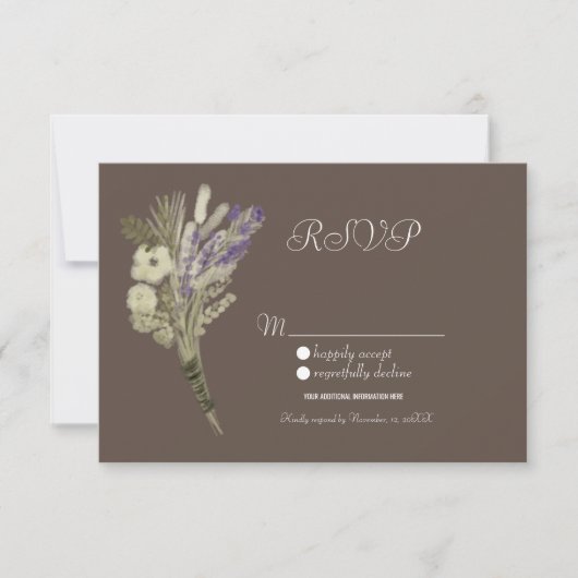 Waterverf Lavender Rustic Botany Floral RSVP Kaart (Voorkant)