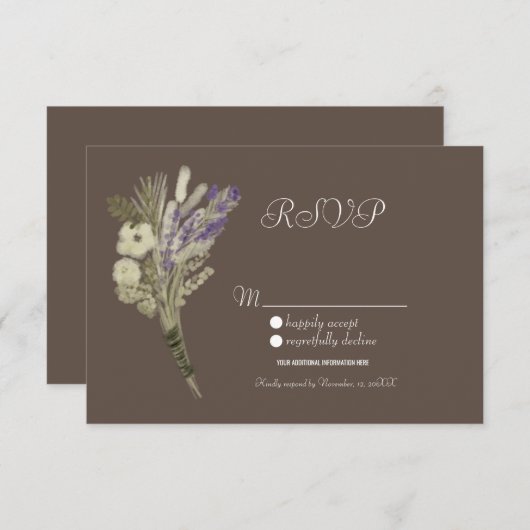 Waterverf Lavender Rustic Botany Floral RSVP Kaart (Voorkant / Achterkant)