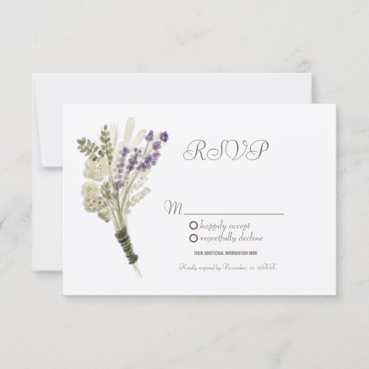 Waterverf Lavender Rustic Botany Kraft RSVP Kaart (Voorkant)