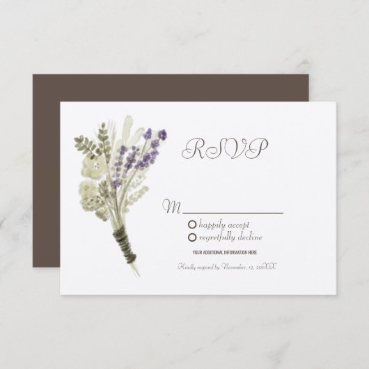 Waterverf Lavender Rustic Botany Kraft RSVP Kaart (Voorkant / Achterkant)