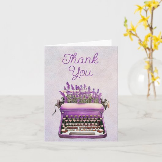Waterverf Lavender schrijfmachine Hartelijk dank Kaart (Gele Bloem)