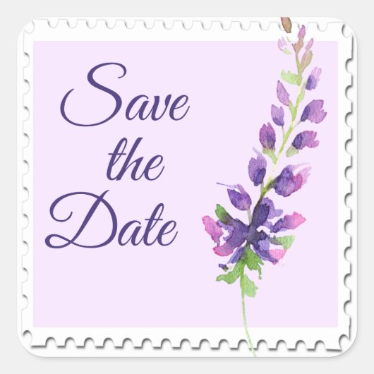 Waterverf Lavender Stem Floral Vierkante Sticker (Voorkant)