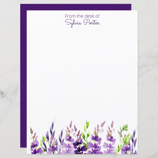 Waterverf Lavender Stems Stationery (Voorkant / Achterkant)