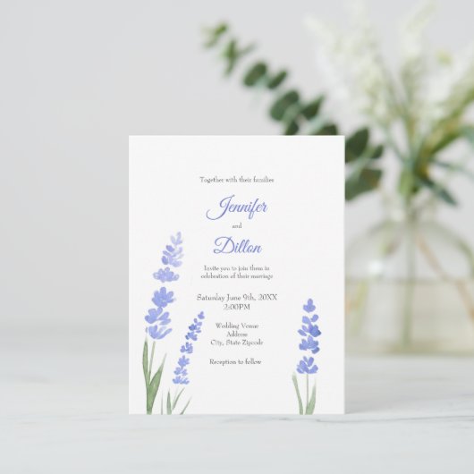 Waterverf Lavender Uitnodiging (Staand voorkant)