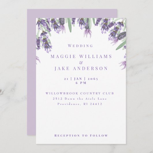 Waterverf Lavender Wedding Kaart (Voorkant / Achterkant)