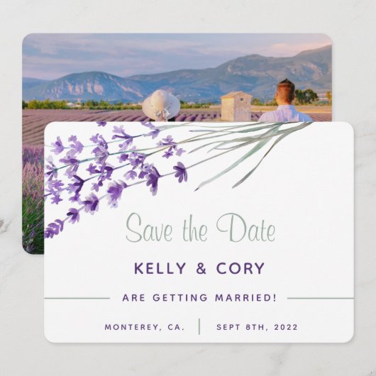 Waterverf Lavender Wedding Save the Date Kaarten (Voorkant / Achterkant)