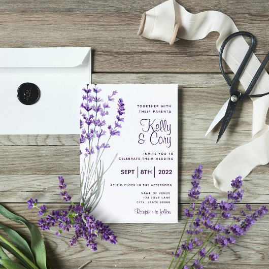 Waterverf Lavender Wedding Uitnodiging