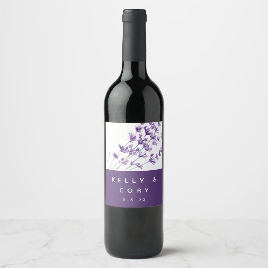 Waterverf Lavender Wedding Wine Labels Wijn Etiket (Voorkant)