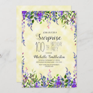 Waterverf Lavender Yellow Surprise 100th Birthday Kaart