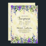 Waterverf lavender Yellow Surprise 70th Birthday Kaart<br><div class="desc">Waterverf lavender floral on yellow Surprise 70th verjaardagsfeest. Neem contact met ons op voor hulp bij aanpassingen of voor het aanvragen van overeenkomende of coördinerende producten.</div>