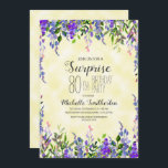 Waterverf lavender Yellow Surprise 80th Birthday Kaart<br><div class="desc">Waterverf lavender floral on yellow Surprise 80th verjaardagsfeest. Neem contact met ons op voor hulp bij aanpassingen of voor het aanvragen van overeenkomende of coördinerende producten.</div>