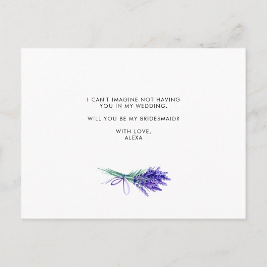 Waterverf Lavender zal je mijn Bridesmaid zijn Uitnodiging Briefkaart (Achterkant)