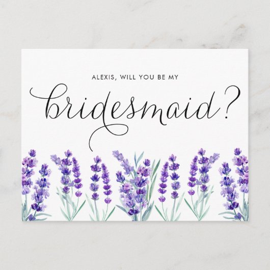 Waterverf Lavender zal je mijn Bridesmaid zijn Uitnodiging Briefkaart (Voorkant)