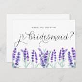 Waterverf Lavender zal je mijn Jr Bridesmaid zijn Uitnodiging Briefkaart (Voorkant / Achterkant)