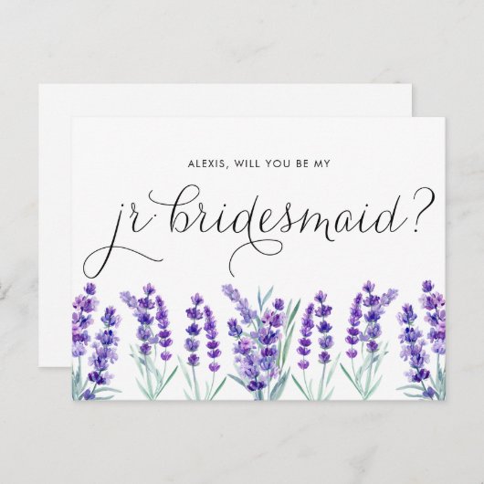 Waterverf Lavender zal je mijn Jr Bridesmaid zijn Uitnodiging Briefkaart (Voorkant / Achterkant)