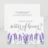 Waterverf Lavender zal je mijn zuster van eer zijn Uitnodiging Briefkaart (Voorkant / Achterkant)