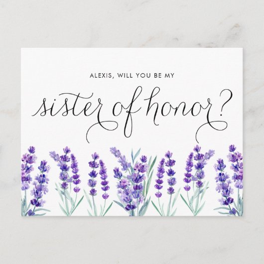 Waterverf Lavender zal je mijn zuster van eer zijn Uitnodiging Briefkaart (Voorkant)