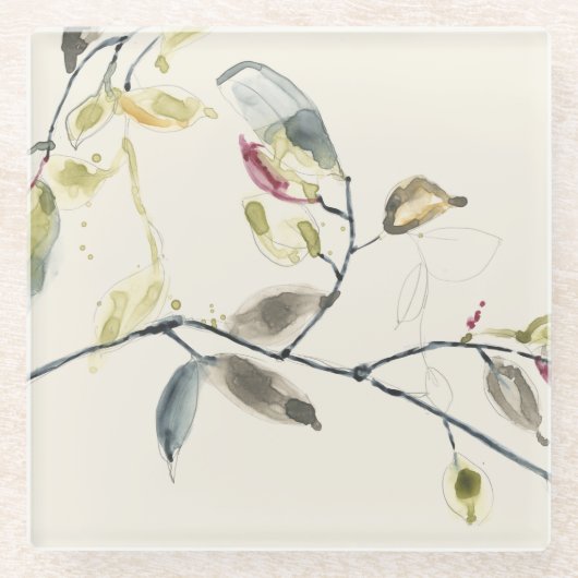 Waterverf Leaf Branch Glazen Onderzetter (Voorkant)