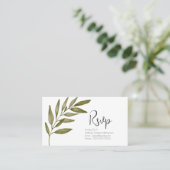 Waterverf Leaf Branch Green RSVP Wedding Visitekaartje (Staand voorkant)