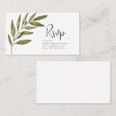 Waterverf Leaf Branch Green RSVP Wedding Visitekaartje (Voorkant / Achterkant)