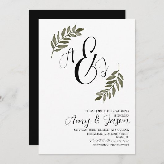 Waterverf Leaf Branch Greenery Garden Wedding Kaart (Voorkant / Achterkant)