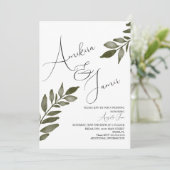Waterverf Leaf Branch Greenery Script Wedding Kaart (Staand voorkant)