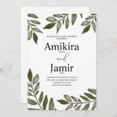 Waterverf Leaf Branch Greenery Simple Wedding Kaart (Voorkant / Achterkant)