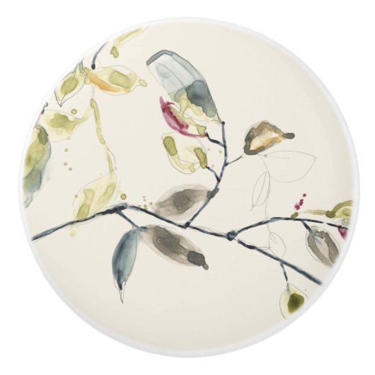 Waterverf Leaf Branch Keramische Knop (Voorkant)