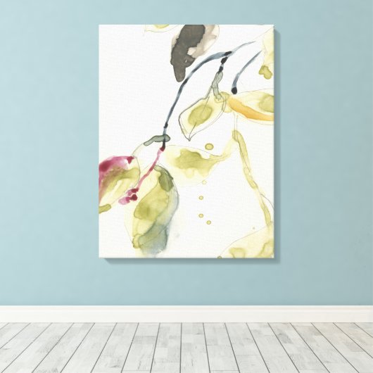 Waterverf Leaf Branch Triptych Canvas Afdruk (Insitu (Houten vloer))