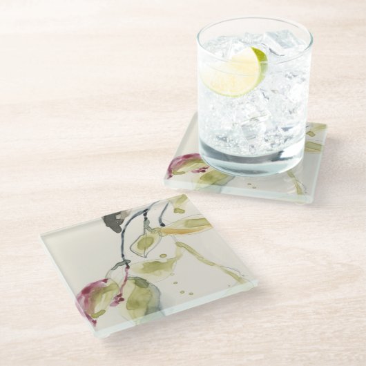 Waterverf Leaf Branch Triptych Glazen Onderzetter (Schuin)