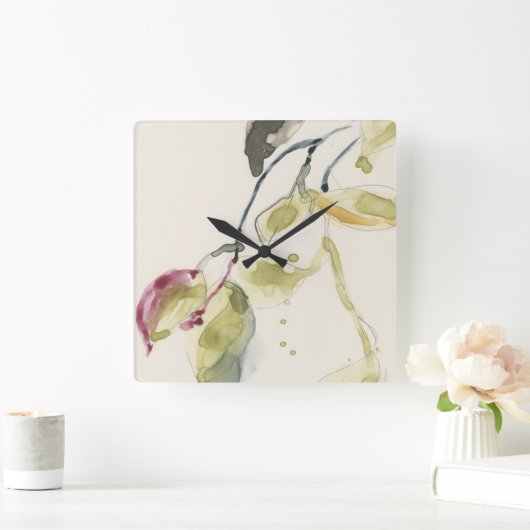 Waterverf Leaf Branch Triptych Vierkante Klok (Huis)