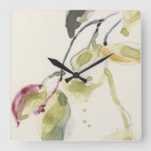 Waterverf Leaf Branch Triptych Vierkante Klok (Voorkant)