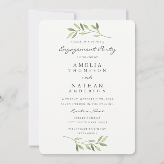 Waterverf Leaf Engagement Party Uitnodiging (Voorkant)