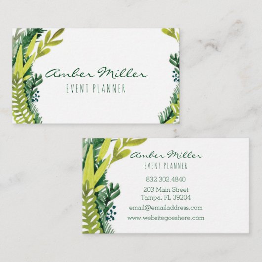 Waterverf Leaf Floral Visitekaartje (Voorkant / Achterkant)