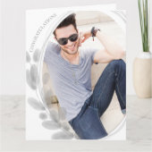 Waterverf Leaf Framed Foto Gray Gefeliciteerd Kaart (Voorkant)