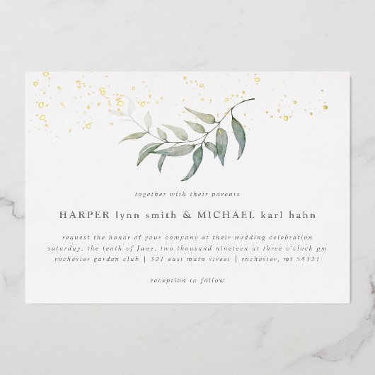 Waterverf leaf gold shimmer bruiloft folie invitat folie uitnodiging (Voorkant)