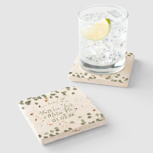 Waterverf Leaf Greenery Autumn Fall Wedding Stenen Onderzetter (Zijkant)