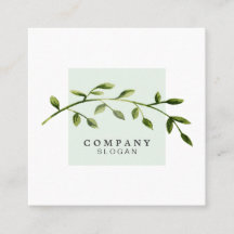 Waterverf Leaf Light Green Square Visitekaartje