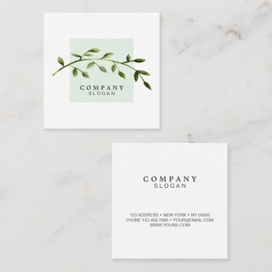 Waterverf Leaf Light Green Square Visitekaartje (Voorkant / Achterkant)