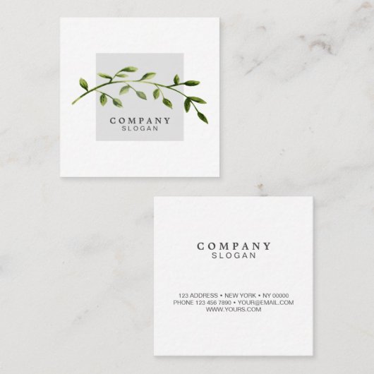 Waterverf Leaf Light Grey Square Visitekaartje (Voorkant / Achterkant)