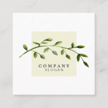 Waterverf Leaf Pastel Beige Square Visitekaartje