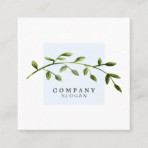 Waterverf Leaf Pastel Blue Square Visitekaartje