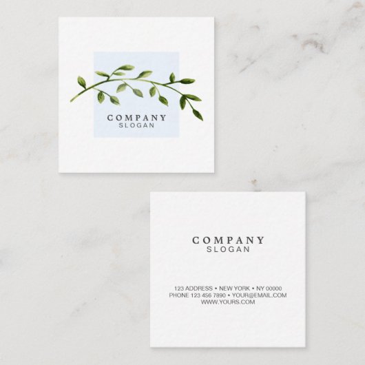 Waterverf Leaf Pastel Blue Square Visitekaartje (Voorkant / Achterkant)