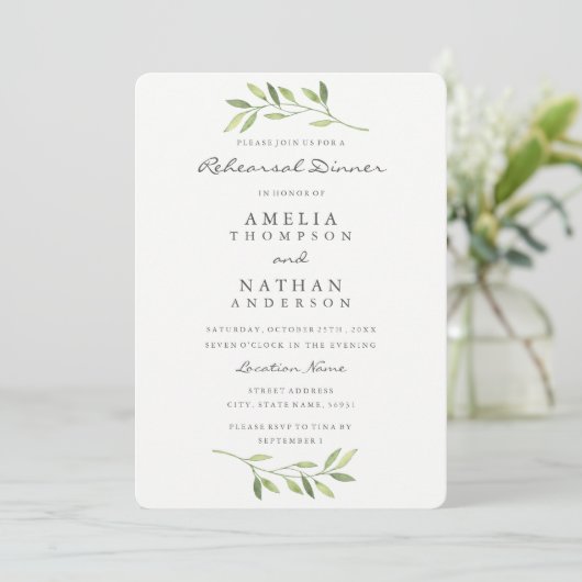 Waterverf Leaf Rehearsal Dinner Invitation Kaart (Staand voorkant)