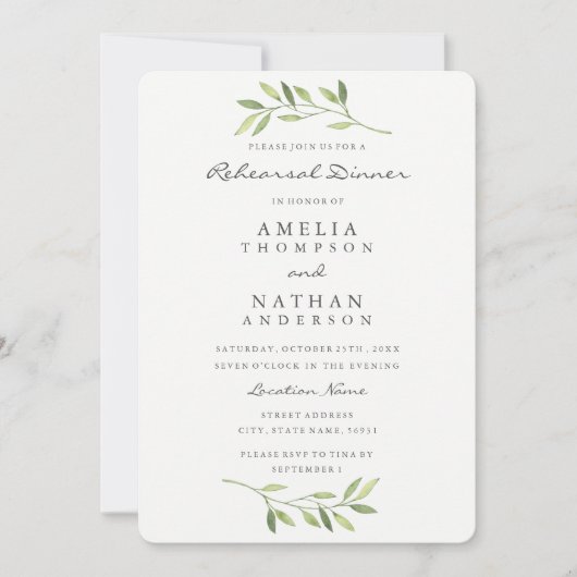 Waterverf Leaf Rehearsal Dinner Invitation Kaart (Voorkant)