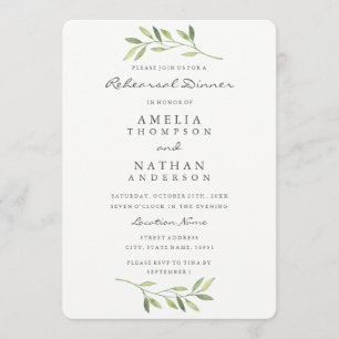 Waterverf Leaf Rehearsal Dinner Invitation Kaart