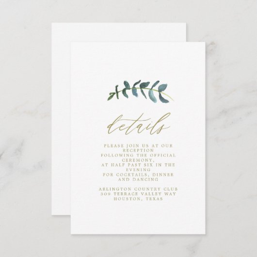 Waterverf Leaf Wedding Details Kaart (Voorkant / Achterkant)