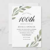 Waterverf Leaf Womans mannen 100th Birthday Invite Kaart (Voorkant)