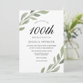 Waterverf Leaf Womans mannen 100th Birthday Invite Kaart (Staand voorkant)
