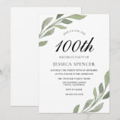 Waterverf Leaf Womans mannen 100th Birthday Invite Kaart (Voorkant / Achterkant)